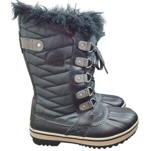 Sorel Women's Black Quilted Waterproof Winter Boots with Faux Fur Trim Size 5